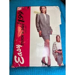 McCalls pattern 6094 suit blazer jacket blouse straight skirt size 8 10 12 14